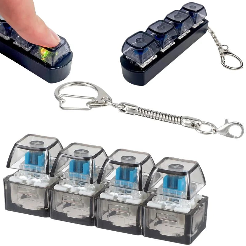 Mini Mechanical Switch Keychain Clicker | 4-Key Tactile Fidget Toy for Stress Relief | Portable Keyboard Keycap Clicker