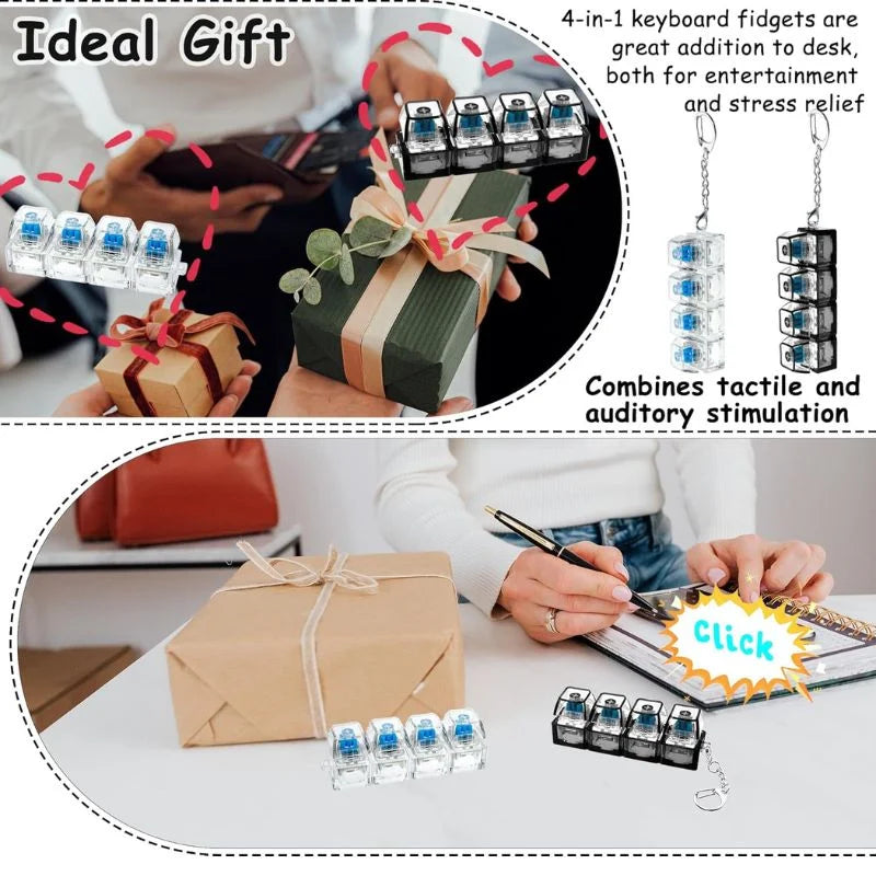 Mini Mechanical Switch Keychain Clicker | 4-Key Tactile Fidget Toy for Stress Relief | Portable Keyboard Keycap Clicker