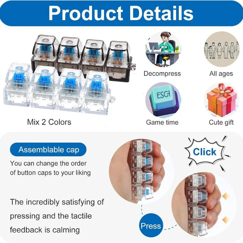 Mini Mechanical Switch Keychain Clicker | 4-Key Tactile Fidget Toy for Stress Relief | Portable Keyboard Keycap Clicker